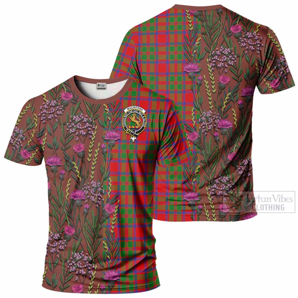 MacIntosh (McIntosh) Family Crest Tartan T-Shirt Scottish Thistle Flower Pattern Half Style - Tartan Vibes Clothing