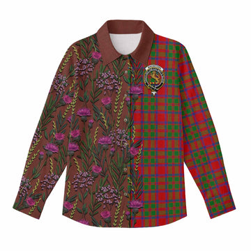 MacIntosh (McIntosh) Family Crest Tartan Women Casual Shirt Scottish Thistle Flower Pattern Half Style - Tartan Vibes Clothing