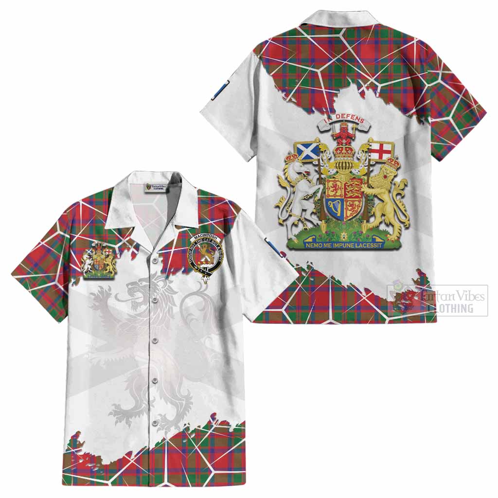 MacIntosh (McIntosh) Tartan Cotton Hawaiian Shirt with Family Crest and Lion Rampant Grunge Style