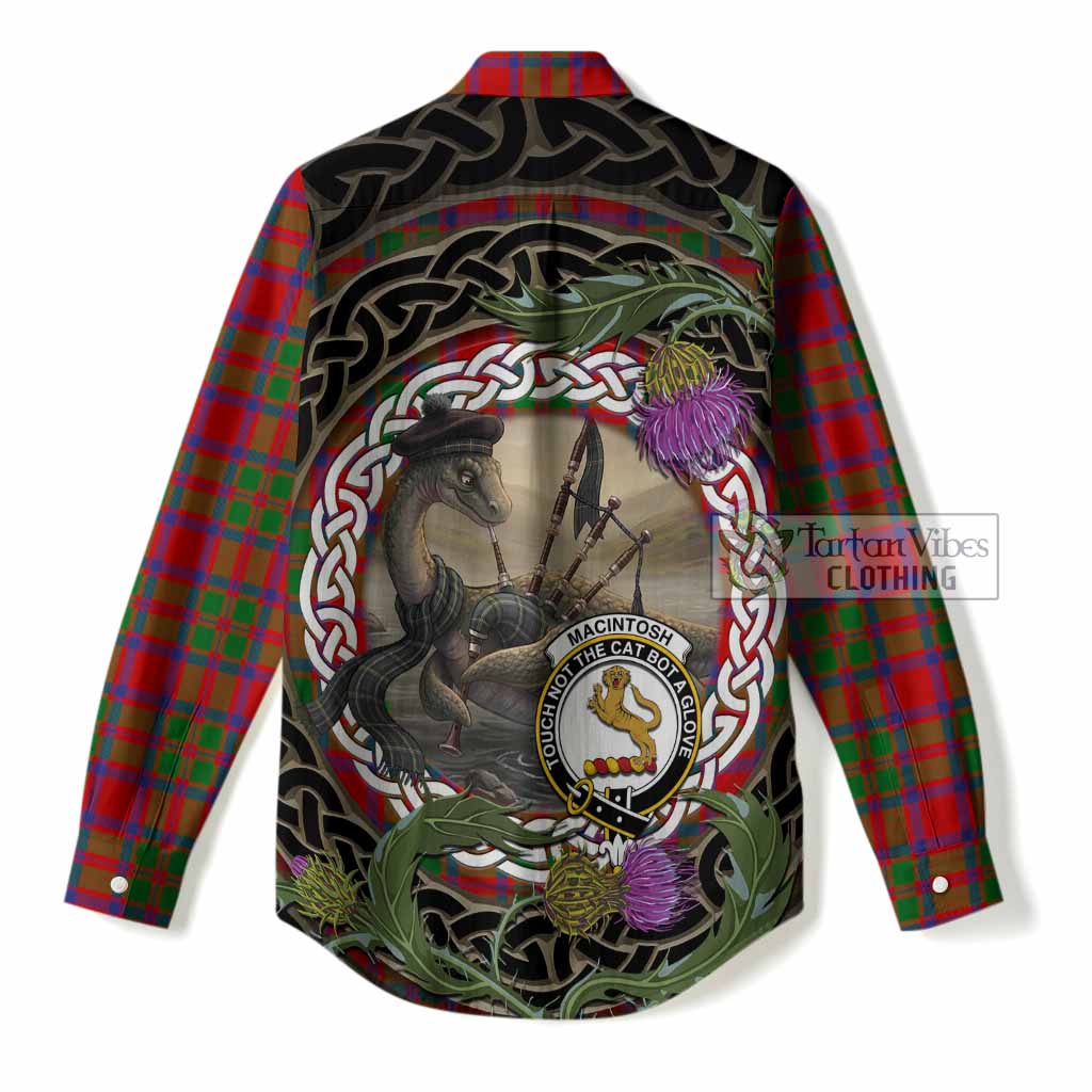MacIntosh (McIntosh) Tartan Crest Bagpipe Nessie Women Casual Shirt Scottish Loch Ness Monster Celtic Thistle