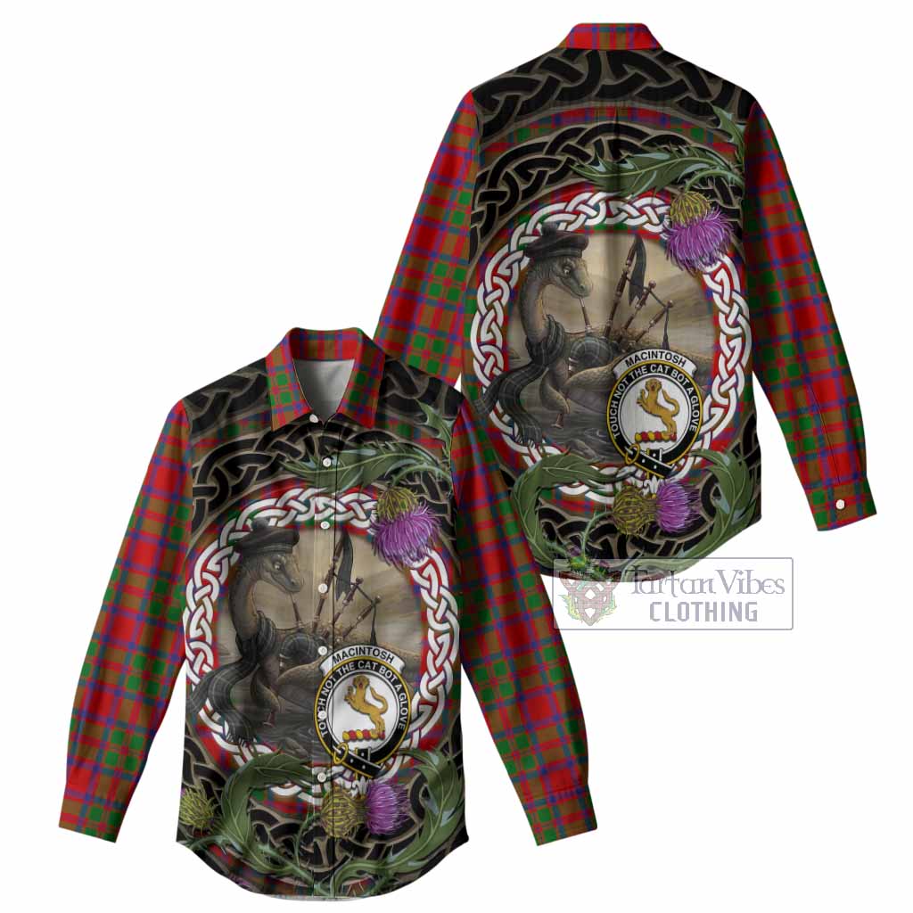 MacIntosh (McIntosh) Tartan Crest Bagpipe Nessie Women Casual Shirt Scottish Loch Ness Monster Celtic Thistle
