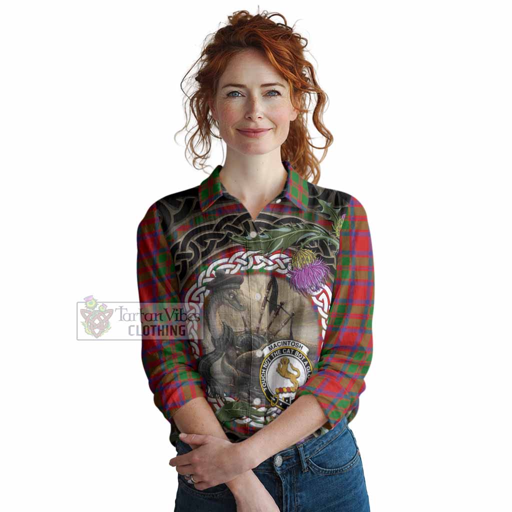 MacIntosh (McIntosh) Tartan Crest Bagpipe Nessie Women Casual Shirt Scottish Loch Ness Monster Celtic Thistle