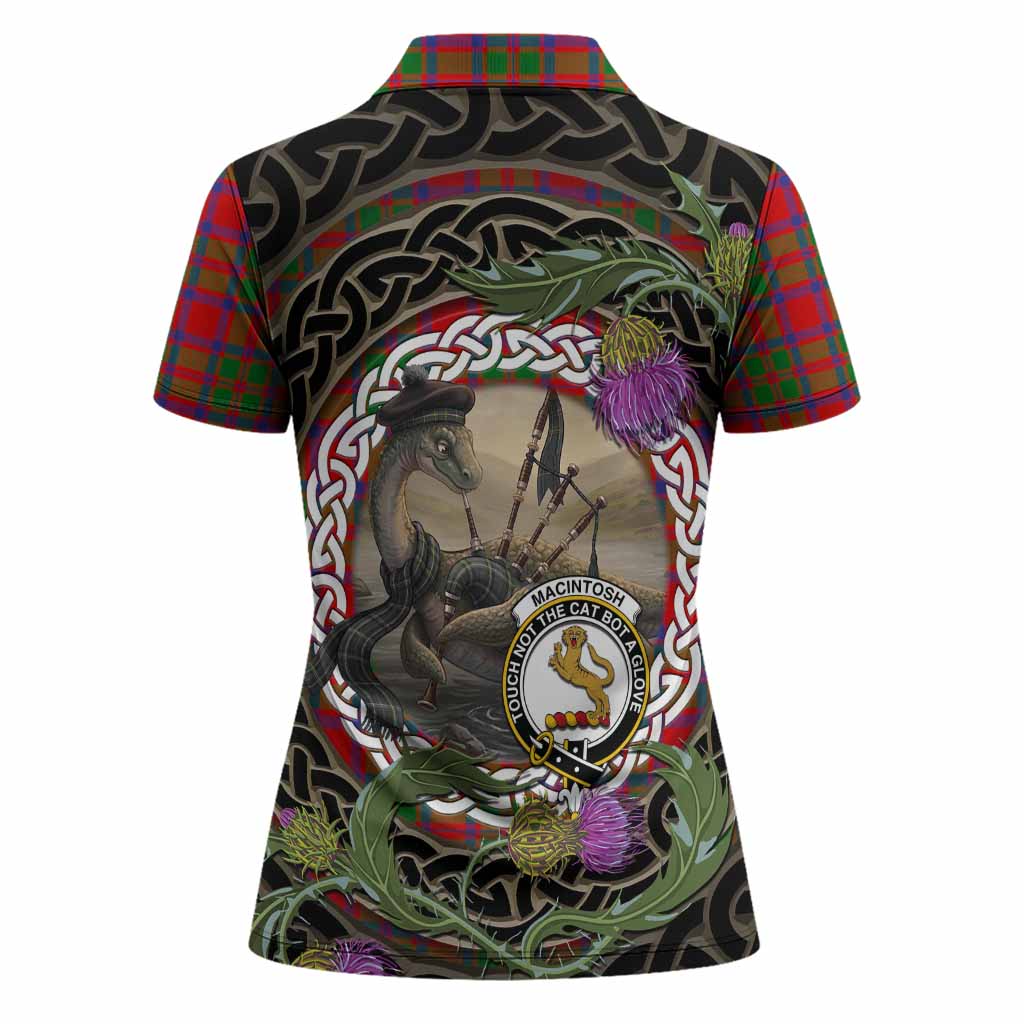 MacIntosh (McIntosh) Tartan Crest Bagpipe Nessie Women Polo Shirt Scottish Loch Ness Monster Celtic Thistle