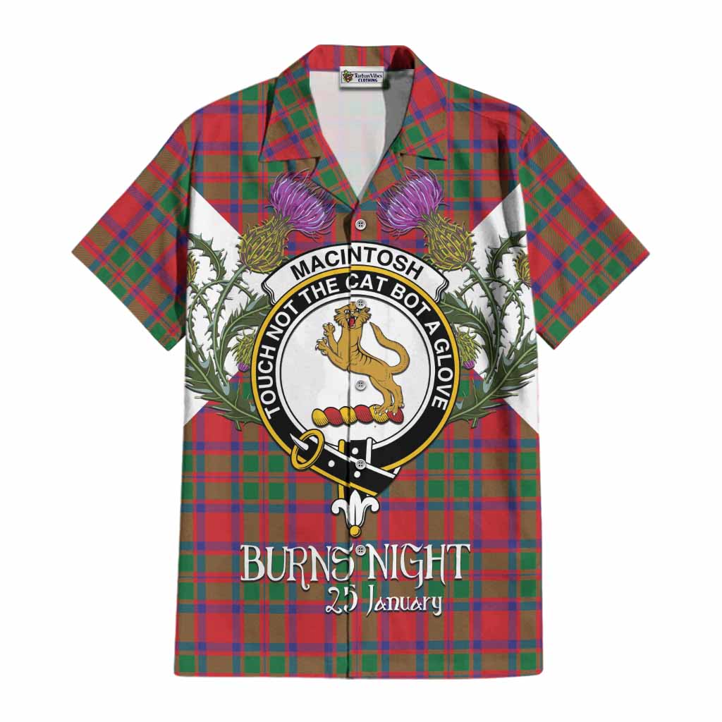 MacIntosh (McIntosh) Tartan Family Crest Cotton Hawaiian Shirt Scottish Burns Night Thistle Floral