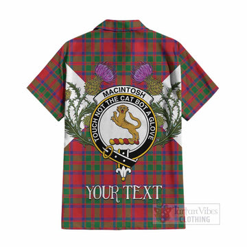 MacIntosh (McIntosh) Tartan Family Crest Cotton Hawaiian Shirt Scottish Burns Night Thistle Floral