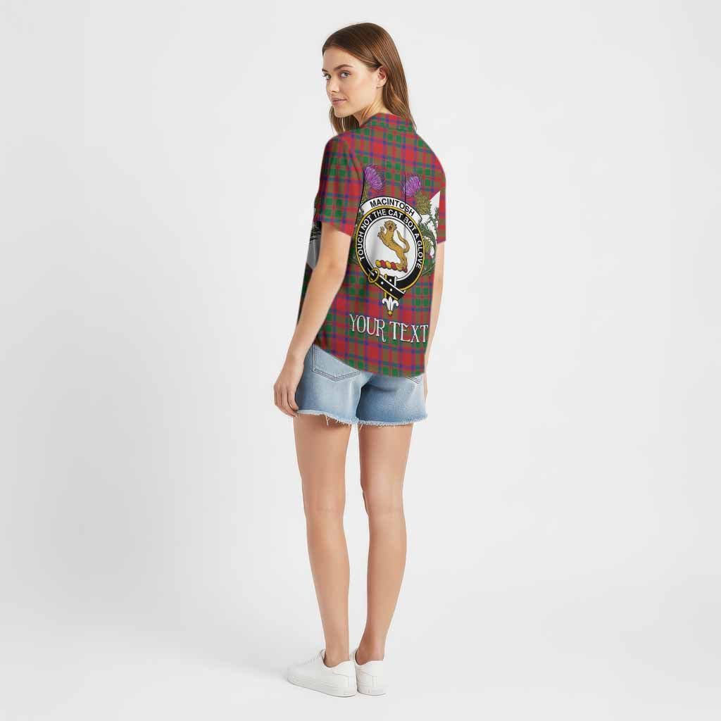 MacIntosh (McIntosh) Tartan Family Crest Cotton Hawaiian Shirt Scottish Burns Night Thistle Floral