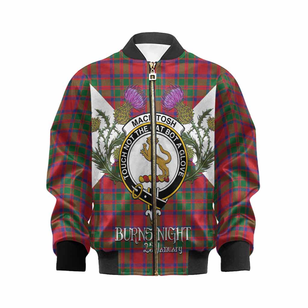 MacIntosh (McIntosh) Tartan Family Crest Kid Bomber Jacket Scottish Burns Night Thistle Floral