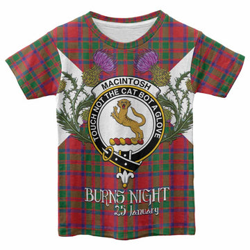 MacIntosh (McIntosh) Tartan Family Crest Kid T-shirt Scottish Burns Night Thistle Floral