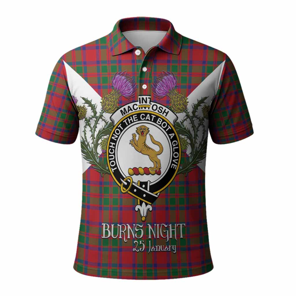 MacIntosh (McIntosh) Tartan Family Crest Polo Shirt Scottish Burns Night Thistle Floral