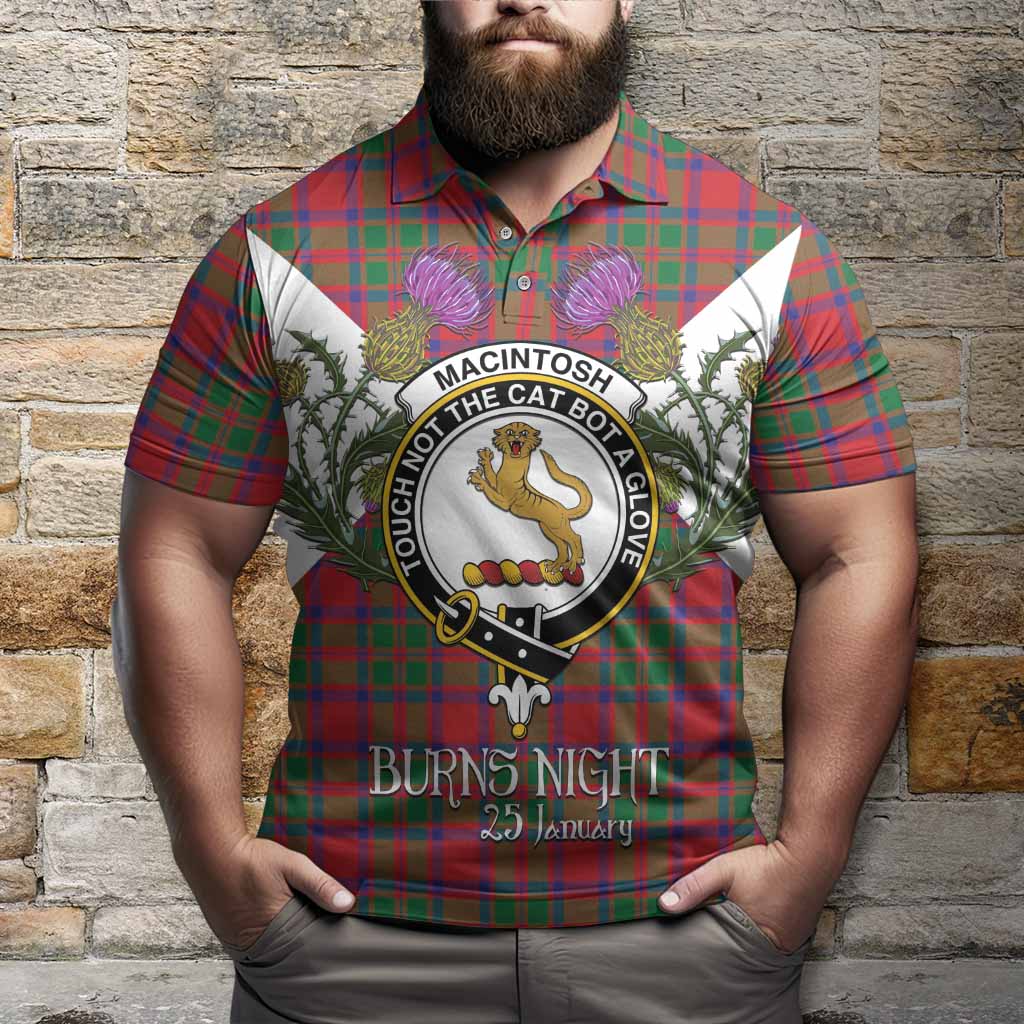 MacIntosh (McIntosh) Tartan Family Crest Polo Shirt Scottish Burns Night Thistle Floral