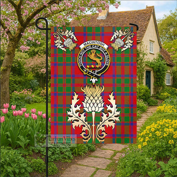 MacIntosh (McIntosh) Tartan Garden Flag with Golden Regal Scottish Thistle Emblem