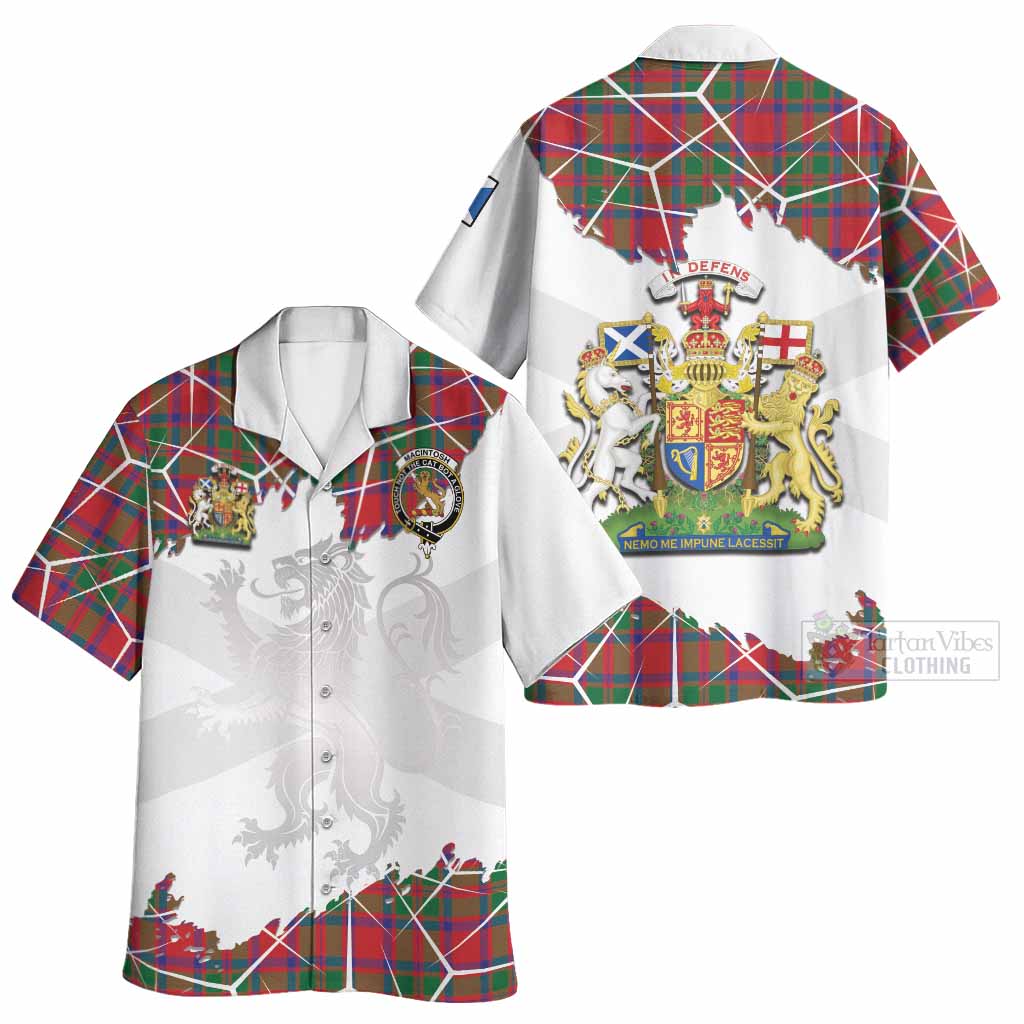 MacIntosh (McIntosh) Tartan Hawaiian Shirt with Family Crest and Lion Rampant Grunge Style