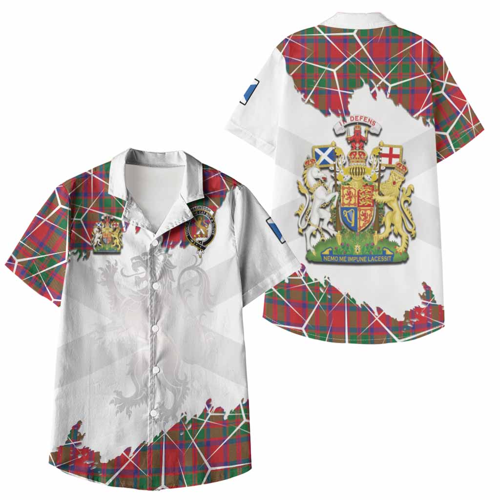 MacIntosh (McIntosh) Tartan Kid Hawaiian Shirt with Family Crest and Lion Rampant Grunge Style