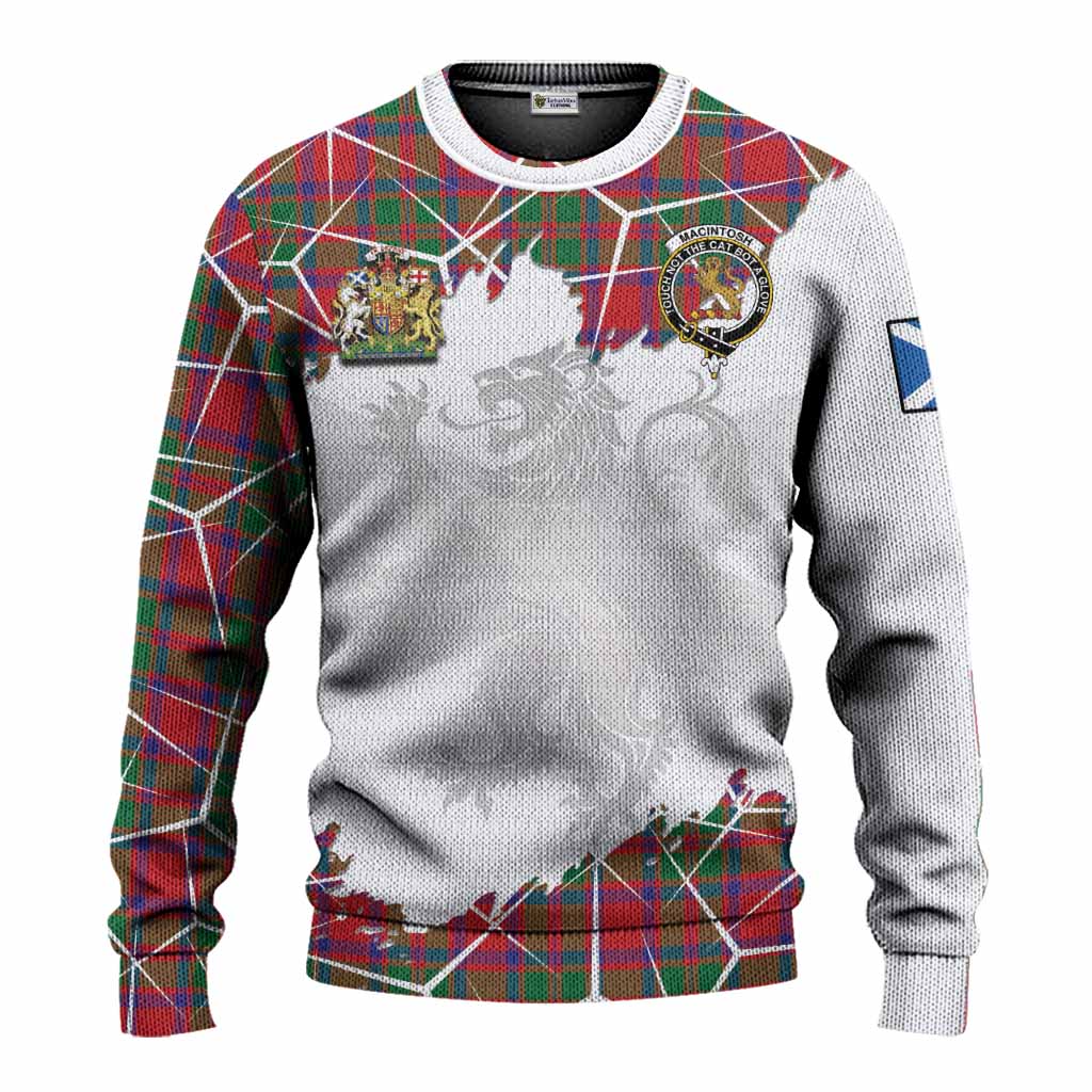MacIntosh (McIntosh) Tartan Knitted Sweater with Family Crest and Lion Rampant Grunge Style