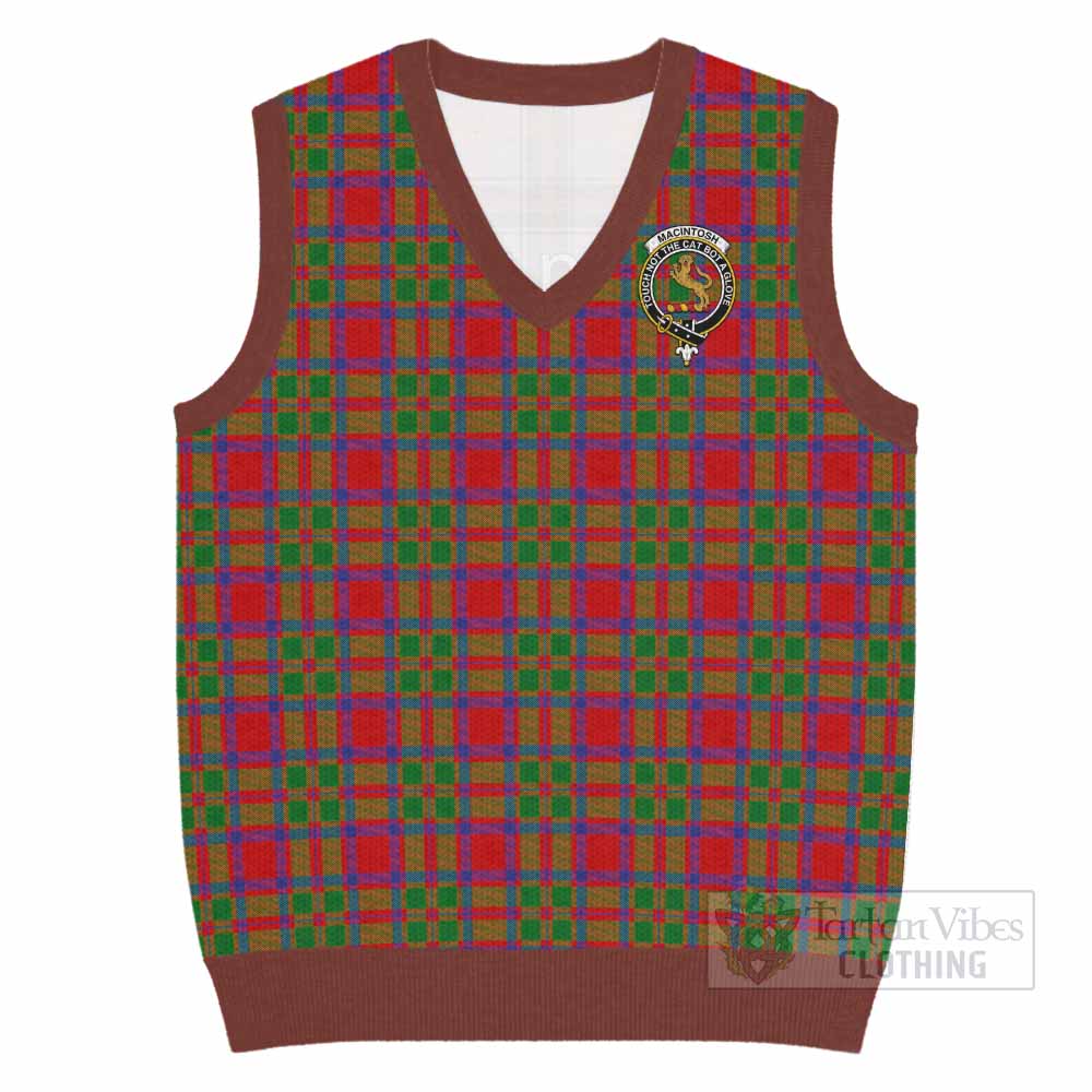 MacIntosh (McIntosh) Tartan Knitted V-Neck Vest with Family Crest - Tartan Vibes Clothing