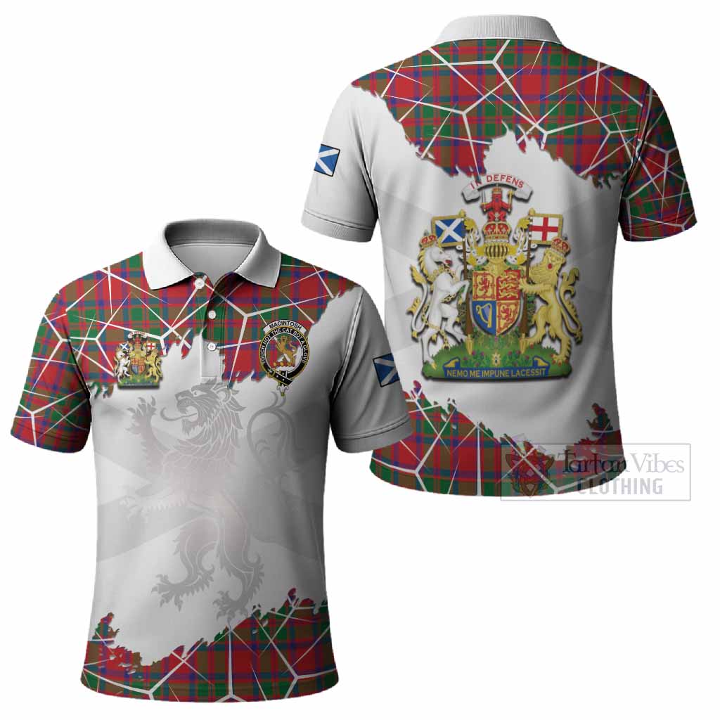 MacIntosh (McIntosh) Tartan Polo Shirt with Family Crest and Lion Rampant Grunge Style