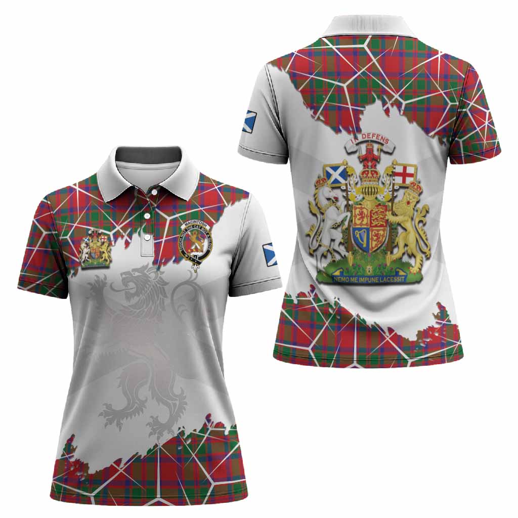 MacIntosh (McIntosh) Tartan Women Polo Shirt with Family Crest and Lion Rampant Grunge Style