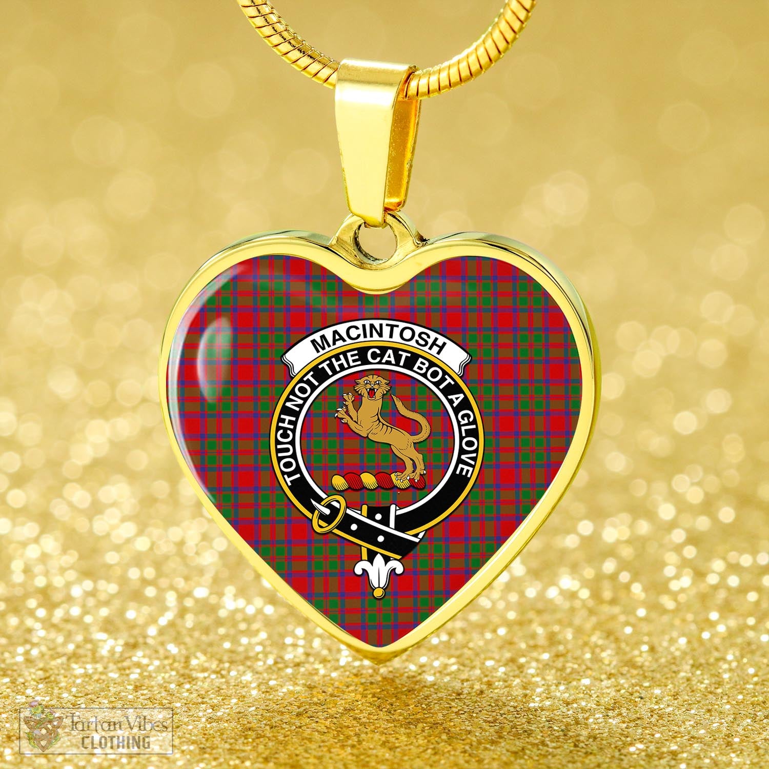 MacIntosh (McIntosh) Tartan Heart Necklace with Family Crest - Tartan Vibes Clothing