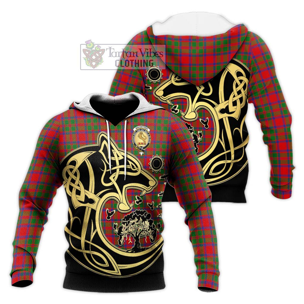 MacIntosh (McIntosh) Tartan Knitted Hoodie with Family Crest Celtic Wolf Style Unisex Knitted Pullover Hoodie - Tartan Vibes Clothing