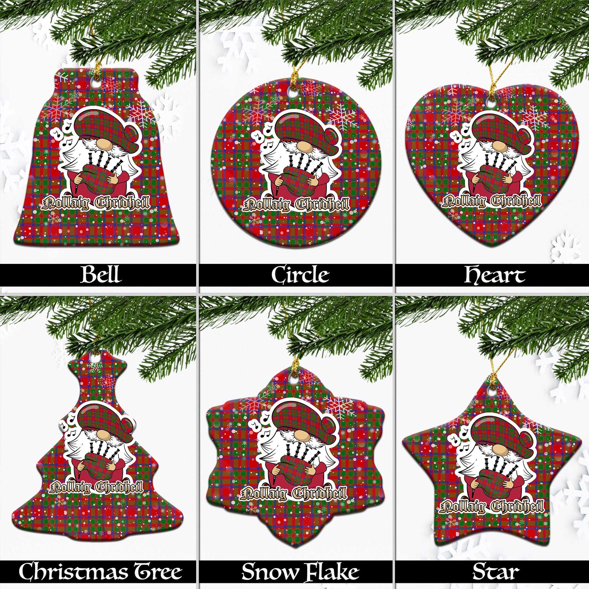 MacIntosh (McIntosh) Tartan Christmas Ceramic Ornaments with Scottish Gnome Playing Bagpipes Ceramic - Tartan Vibes Clothing