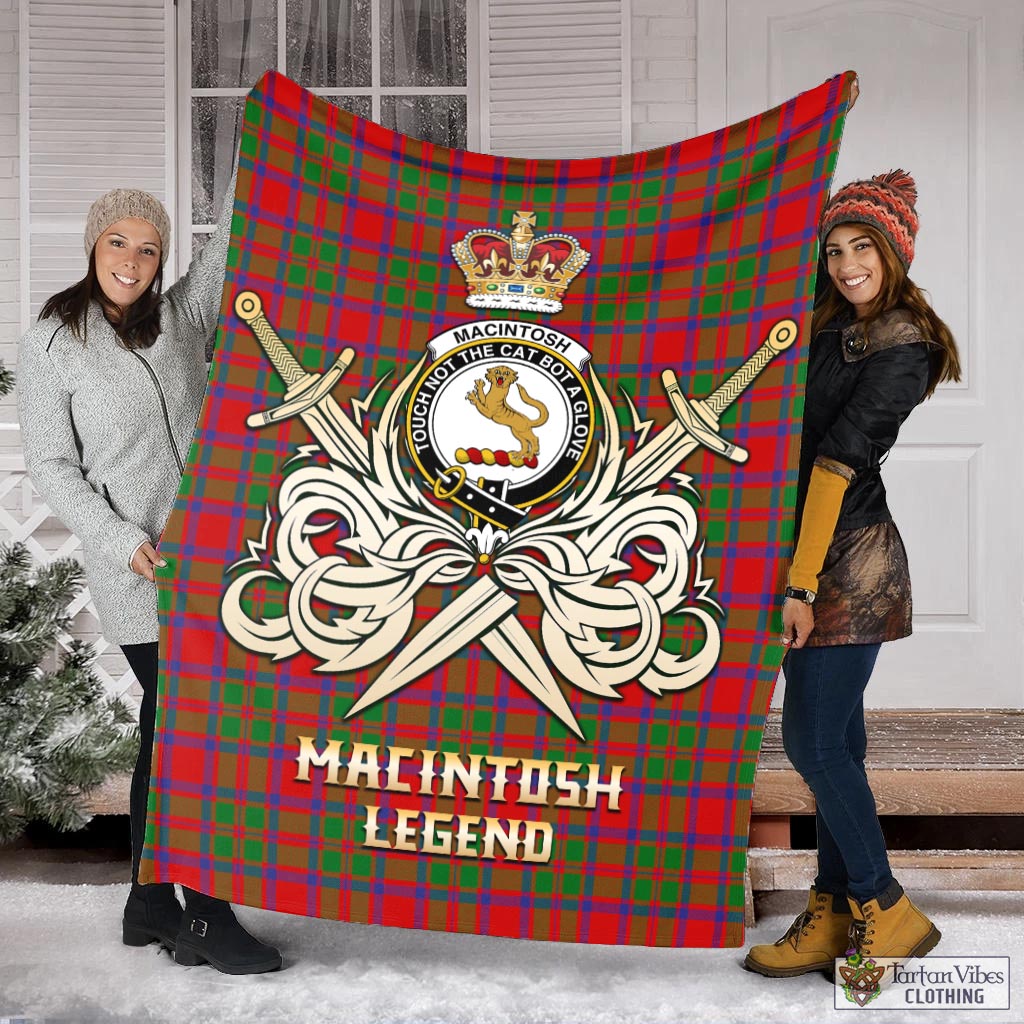 MacIntosh (McIntosh) Tartan Blanket with Clan Crest and the Golden Sword of Courageous Legacy X-Large 59 x 79 inches 150 x 200 cm - Tartan Vibes Clothing
