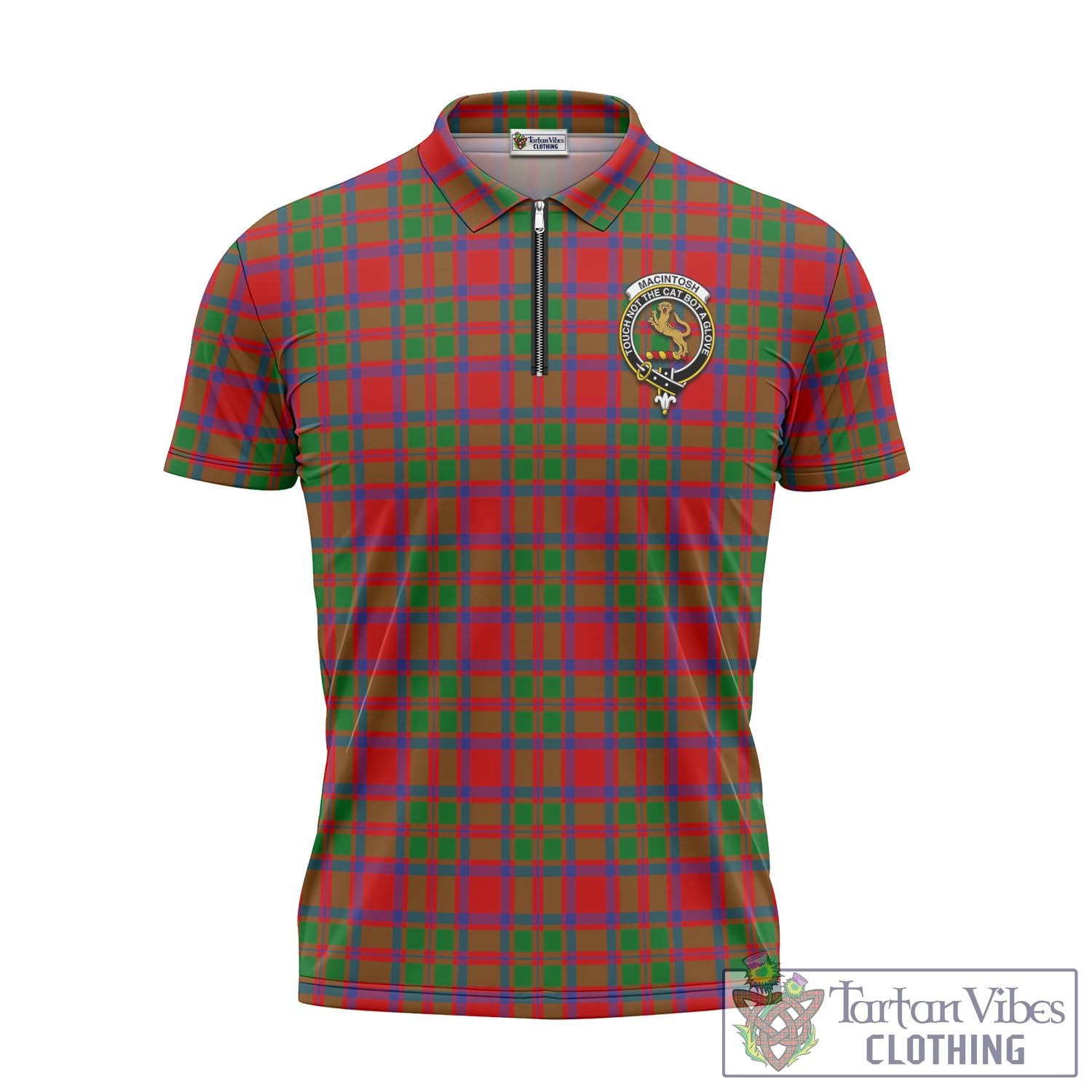 Tartan Vibes Clothing MacIntosh Modern Tartan Zipper Polo Shirt with Family Crest