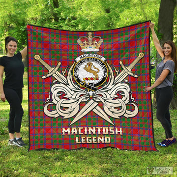 MacIntosh (McIntosh) Tartan Quilt with Clan Crest and the Golden Sword of Courageous Legacy - Tartan Vibes Clothing