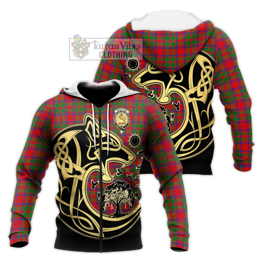 MacIntosh (McIntosh) Tartan Knitted Hoodie with Family Crest Celtic Wolf Style Unisex Knitted Zip Hoodie - Tartan Vibes Clothing