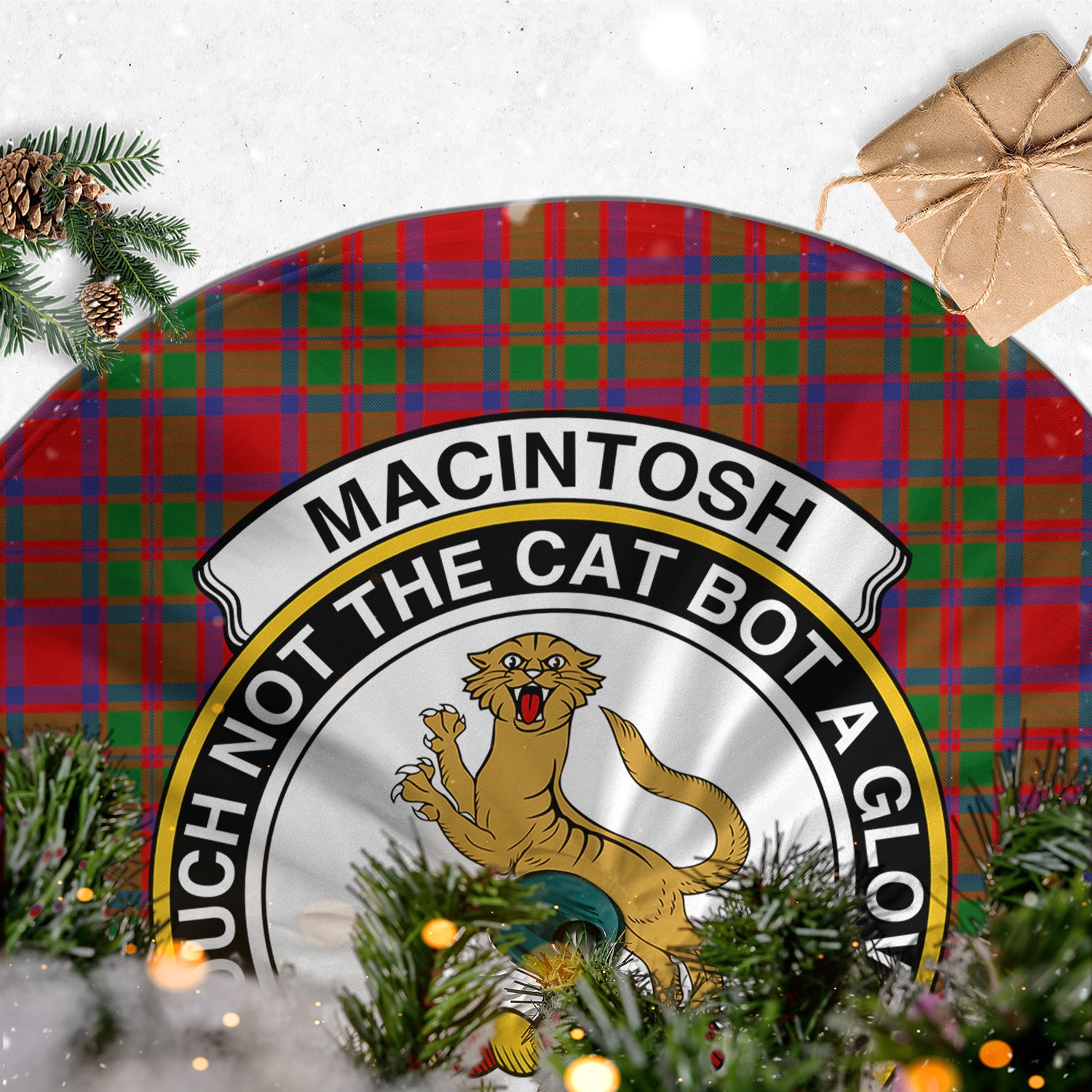 MacIntosh (McIntosh) Tartan Christmas Tree Skirt with Family Crest - Tartan Vibes Clothing
