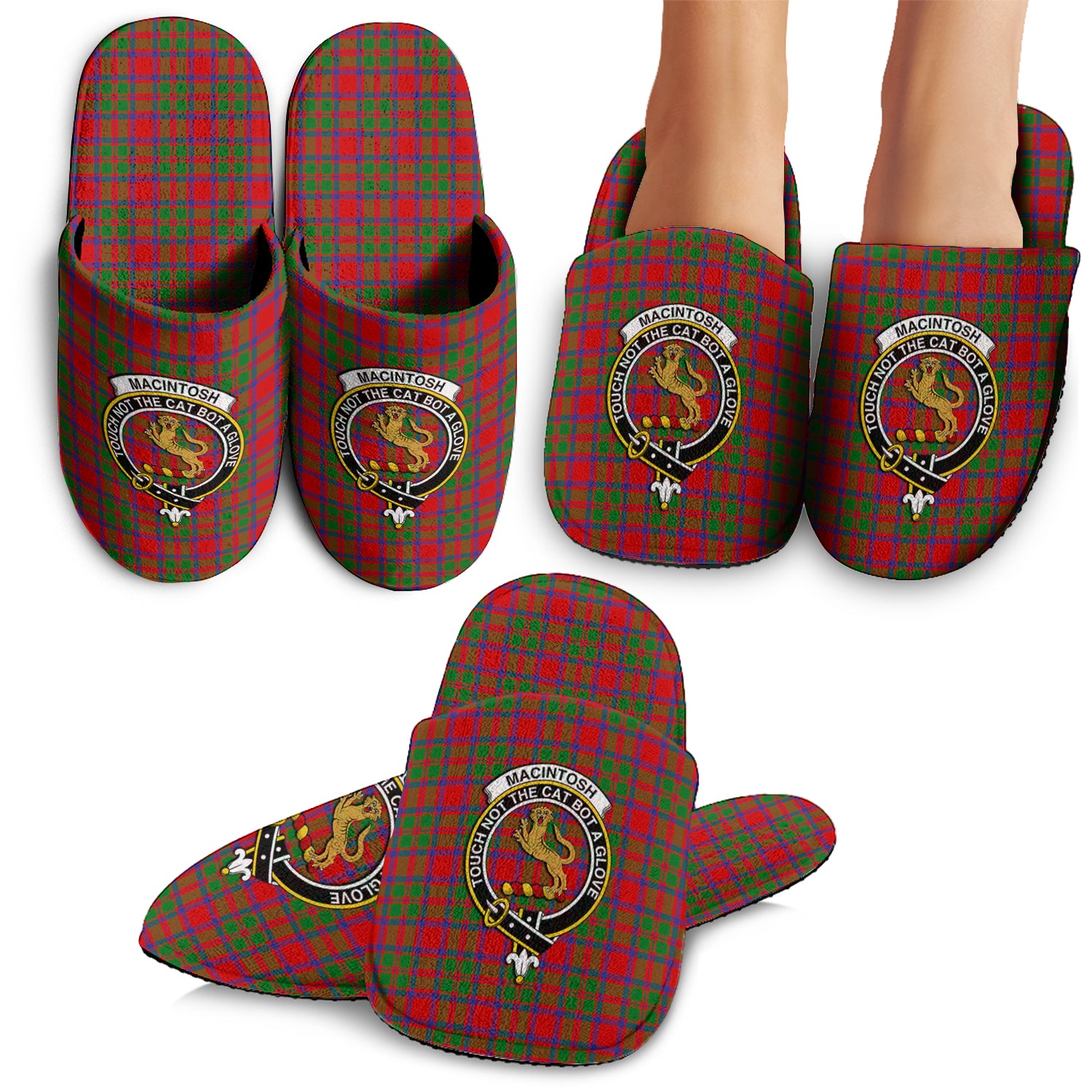 MacIntosh (McIntosh) Tartan Home Slippers with Family Crest - Tartan Vibes Clothing