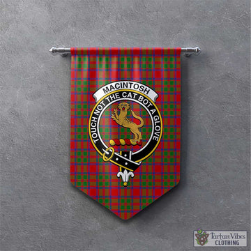MacIntosh (McIntosh) Tartan Gonfalon, Tartan Banner with Family Crest