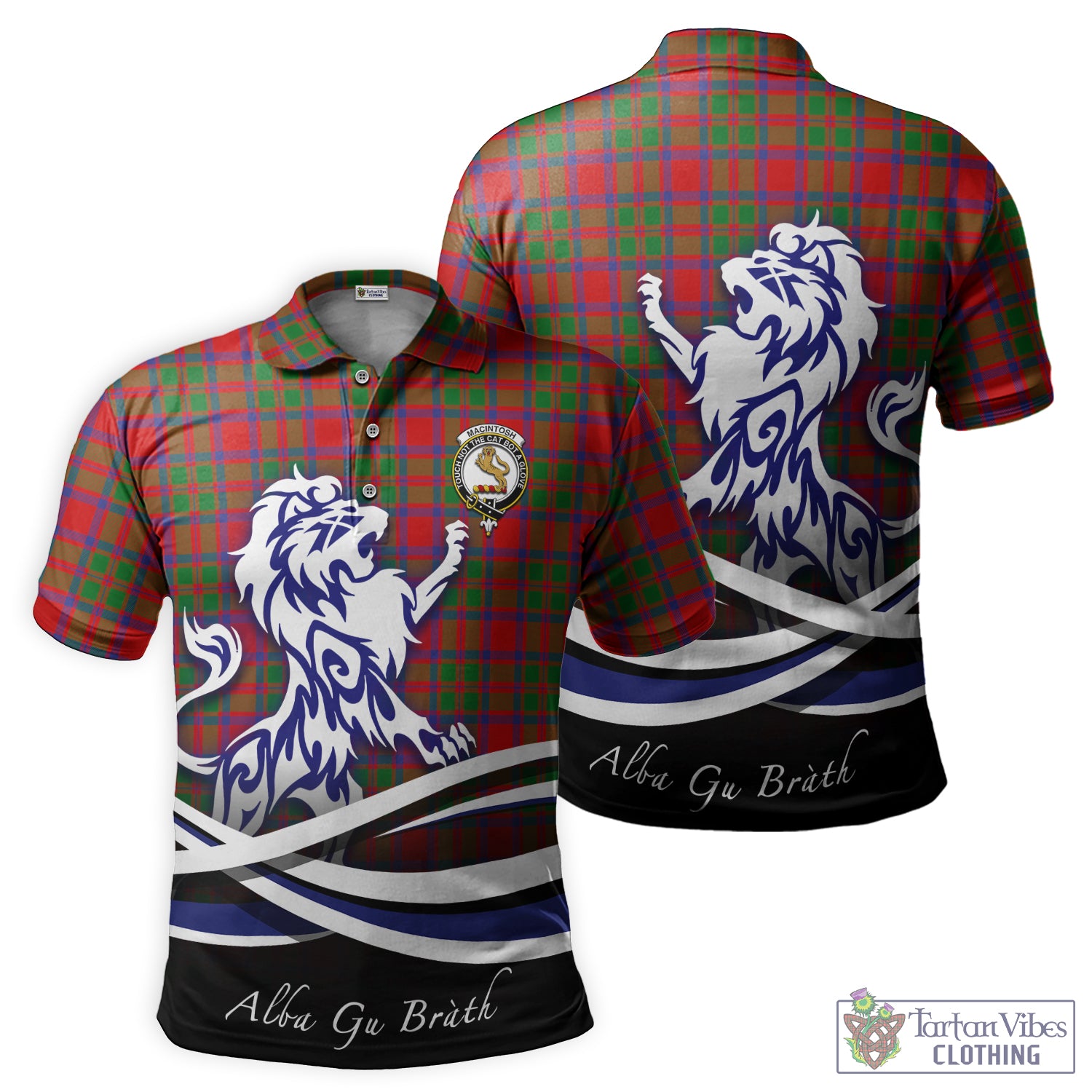 MacIntosh (McIntosh) Tartan Polo Shirt with Alba Gu Brath Regal Lion Emblem - Tartan Vibes Clothing