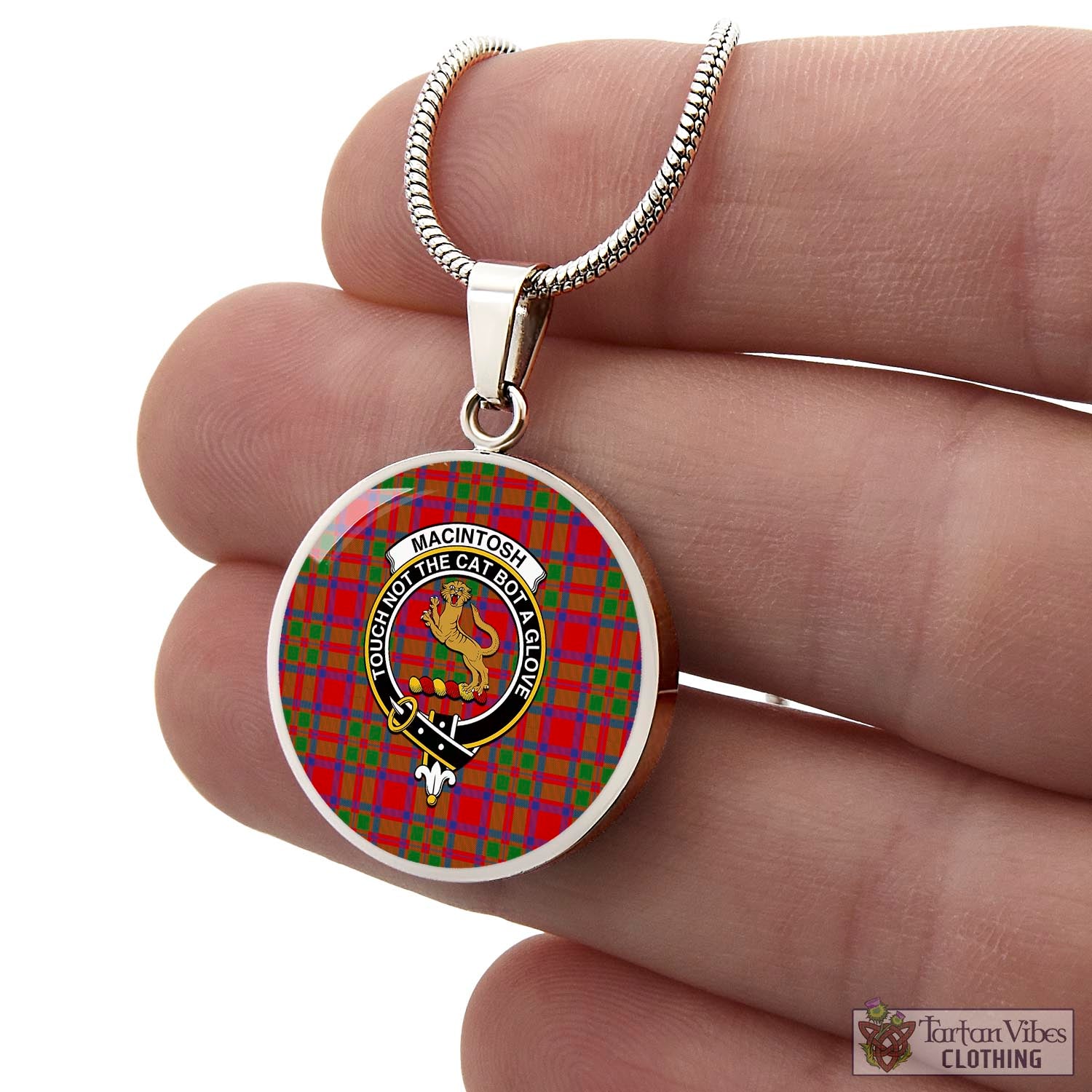 MacIntosh (McIntosh) Tartan Circle Necklace with Family Crest - Tartan Vibes Clothing