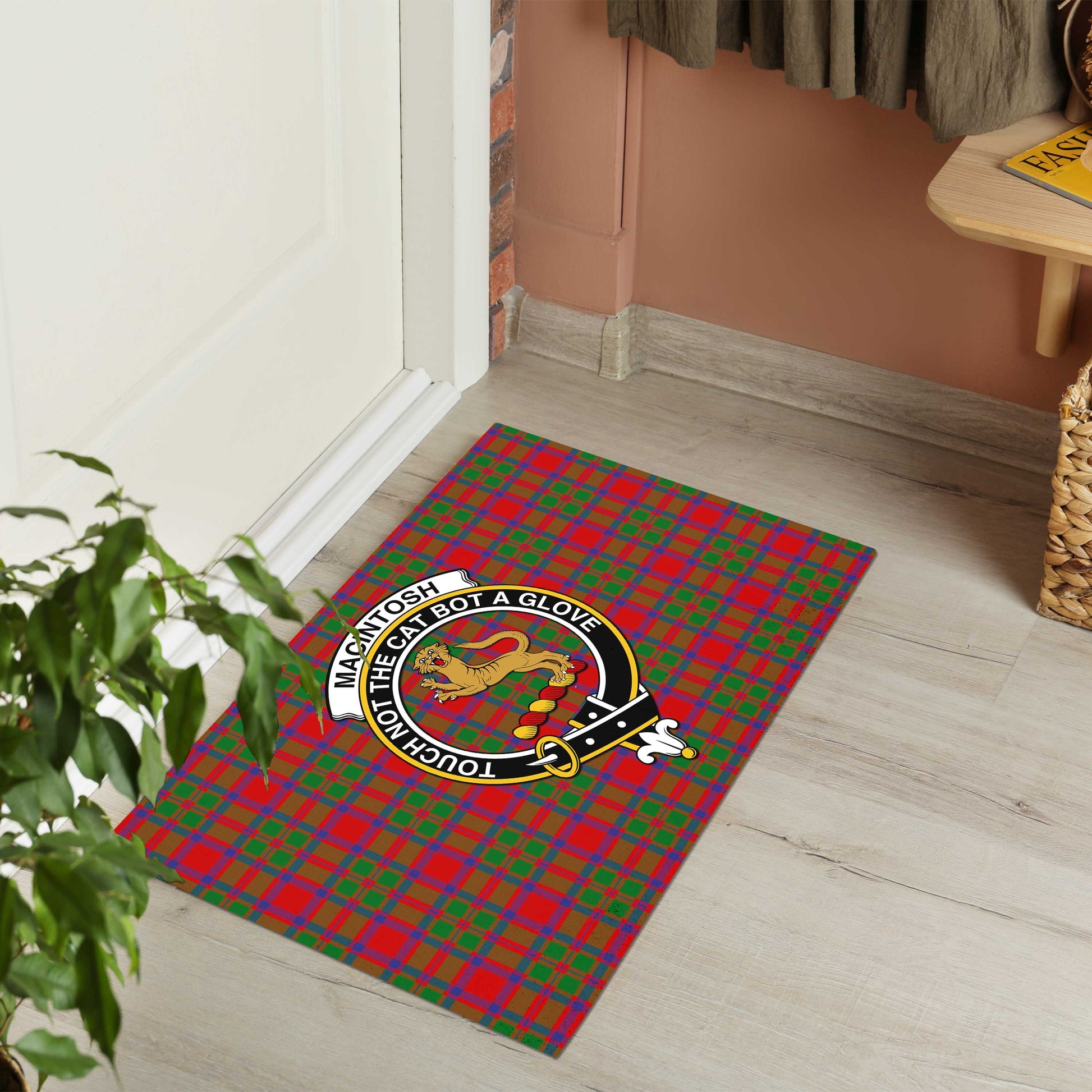 MacIntosh Modern Tartan Door Mat with Family Crest - Tartanvibesclothing