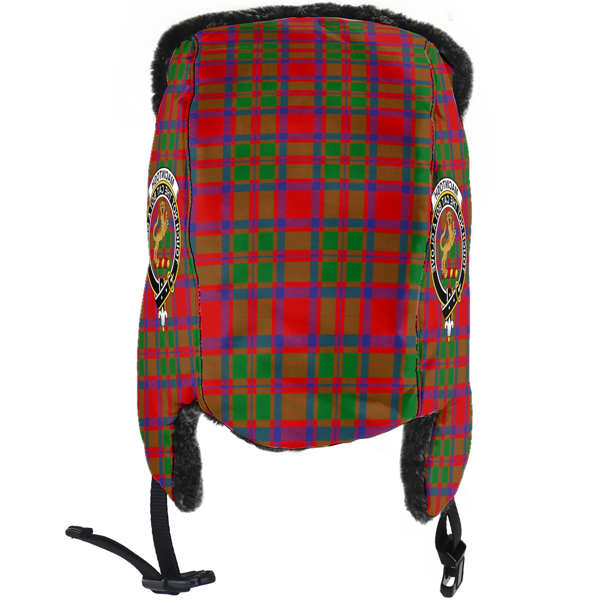 MacIntosh (McIntosh) Tartan Winter Trapper Hat with Family Crest - Tartan Vibes Clothing