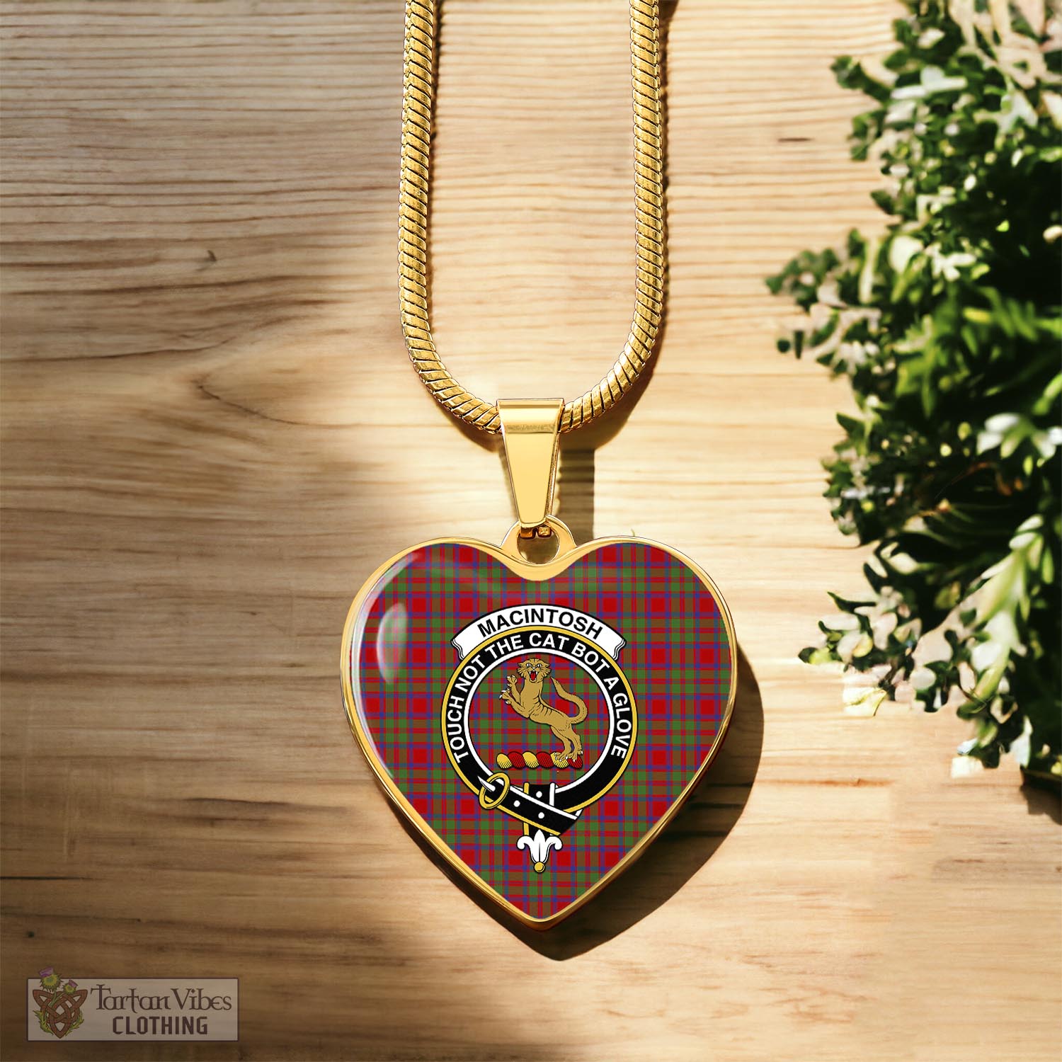MacIntosh (McIntosh) Tartan Heart Necklace with Family Crest Luxury Necklace (Gold) No - Tartan Vibes Clothing