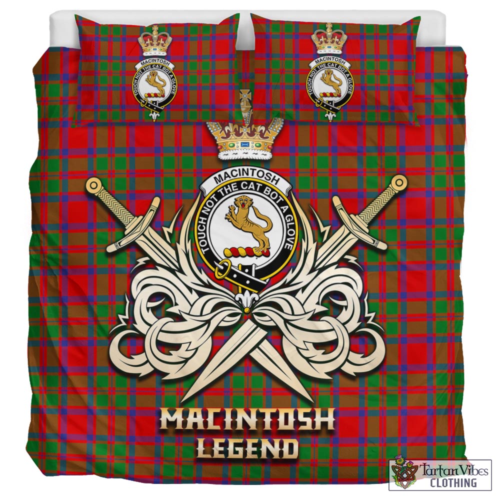 Tartan Vibes Clothing MacIntosh Modern Tartan Bedding Set with Clan Crest and the Golden Sword of Courageous Legacy