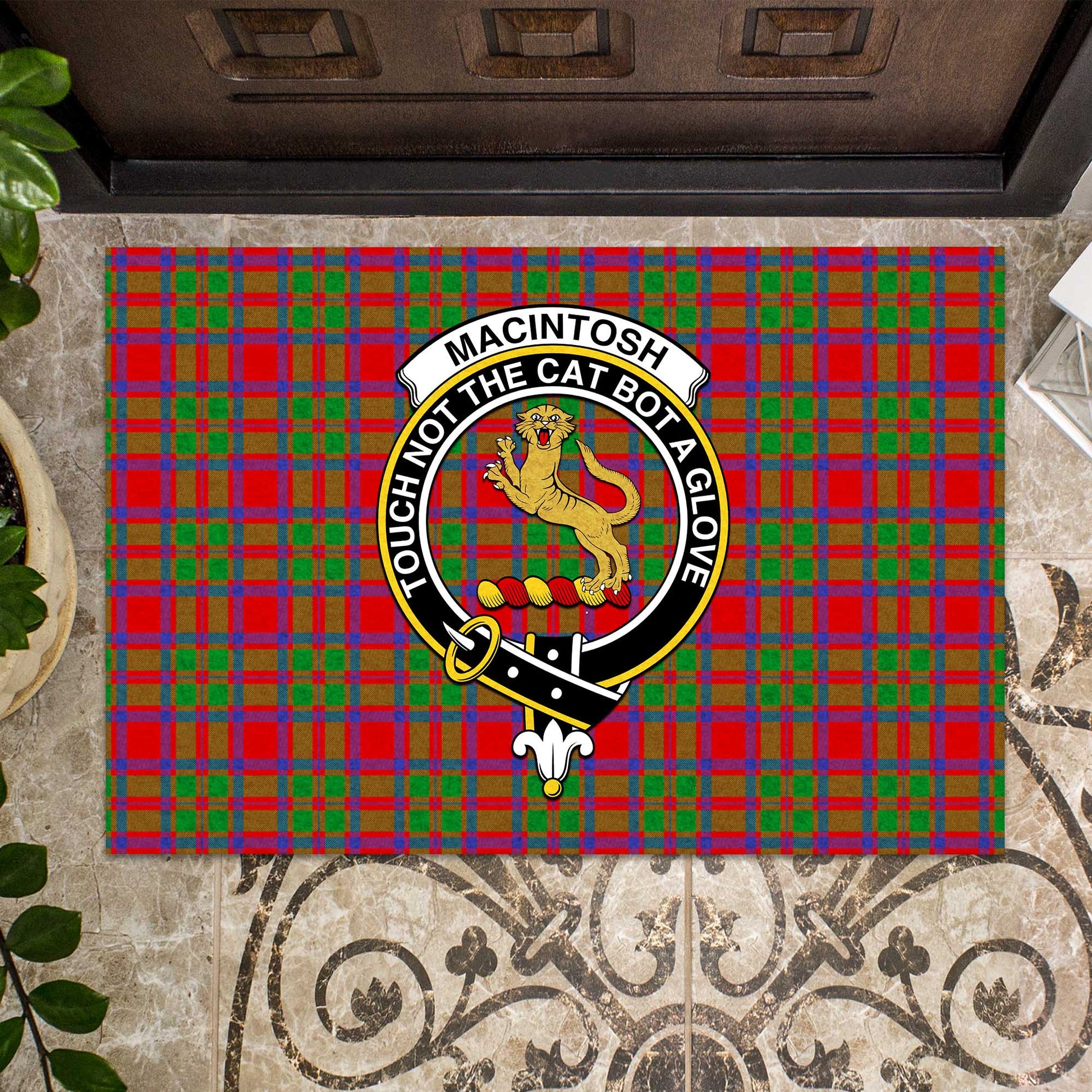 MacIntosh Modern Tartan Door Mat with Family Crest - Tartanvibesclothing