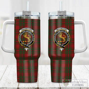 MacIntosh Red Tartan and Family Crest Tumbler with Handle