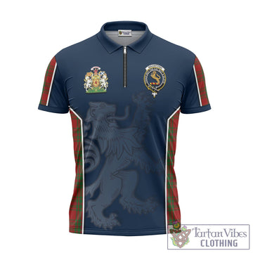 MacIntosh Red Tartan Zipper Polo Shirt with Family Crest and Lion Rampant Vibes Sport Style