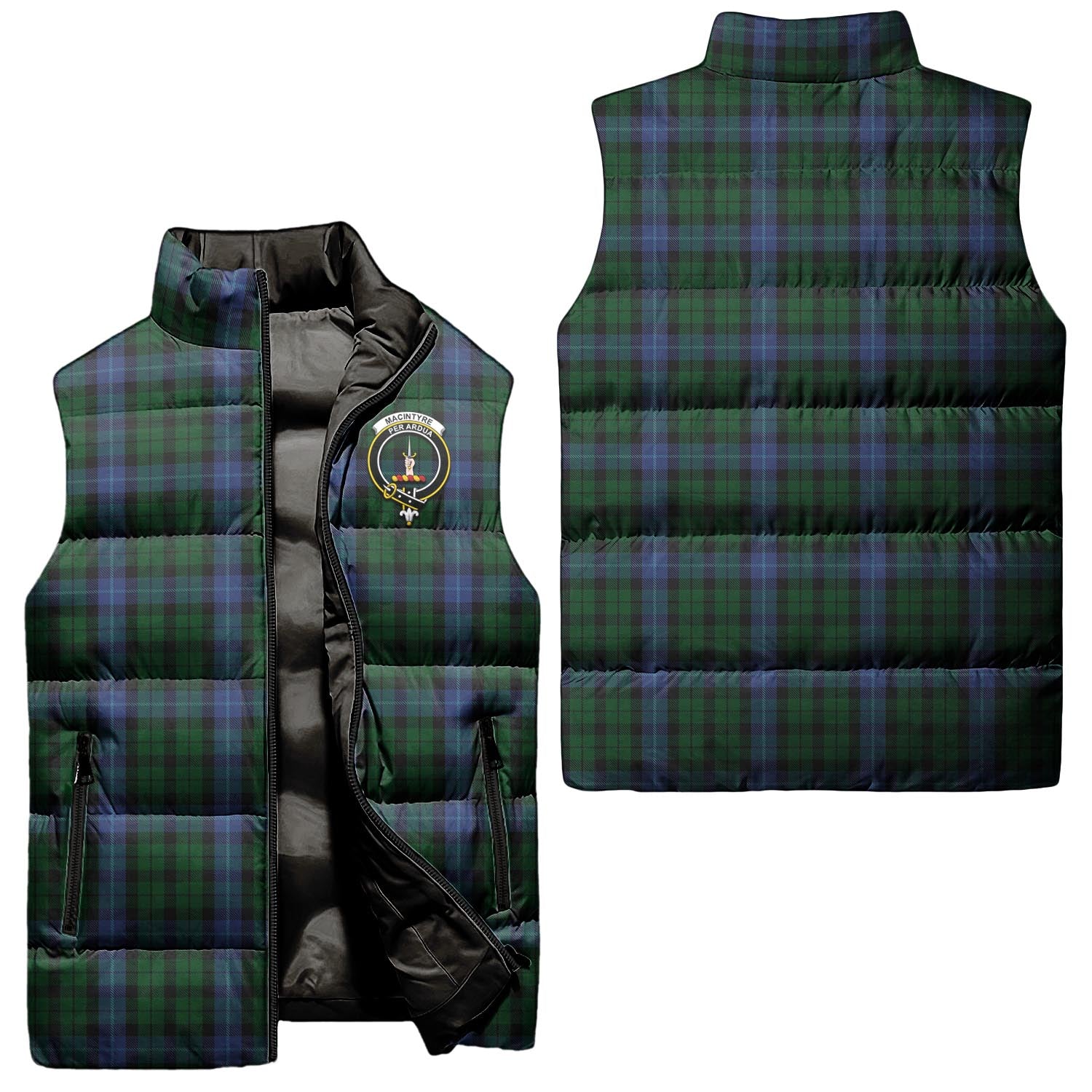MacIntyre Tartan Sleeveless Puffer Jacket with Family Crest Unisex - Tartanvibesclothing