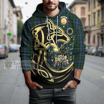 MacIntyre (McIntyre) Tartan Hoodie with Family Crest Celtic Wolf Style