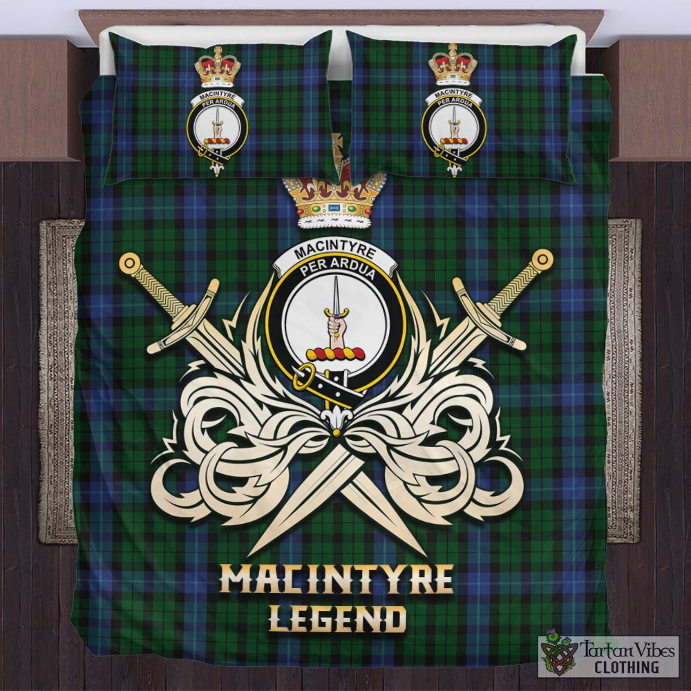 Tartan Vibes Clothing MacIntyre Tartan Bedding Set with Clan Crest and the Golden Sword of Courageous Legacy