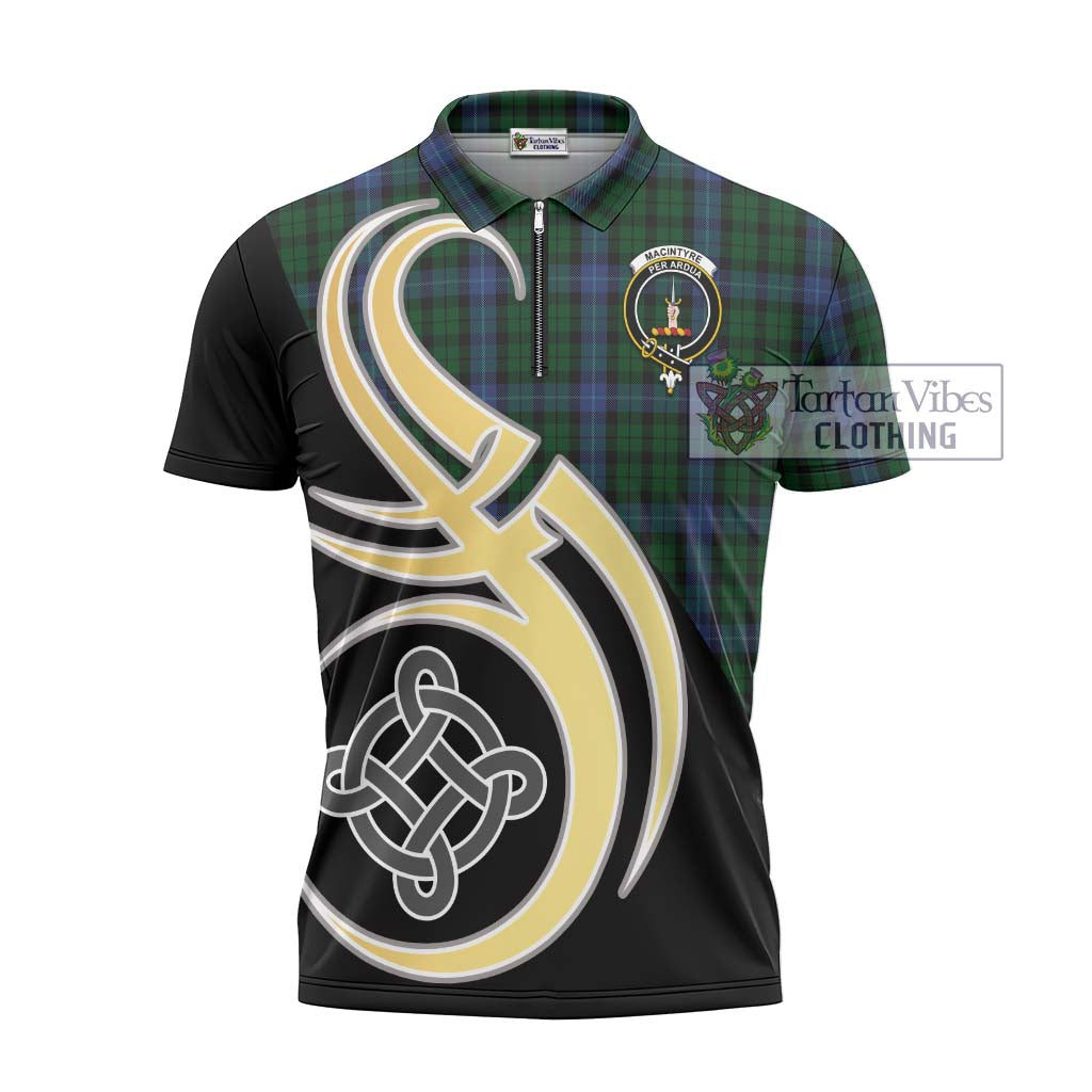 Tartan Vibes Clothing MacIntyre Tartan Zipper Polo Shirt with Family Crest and Celtic Symbol Style