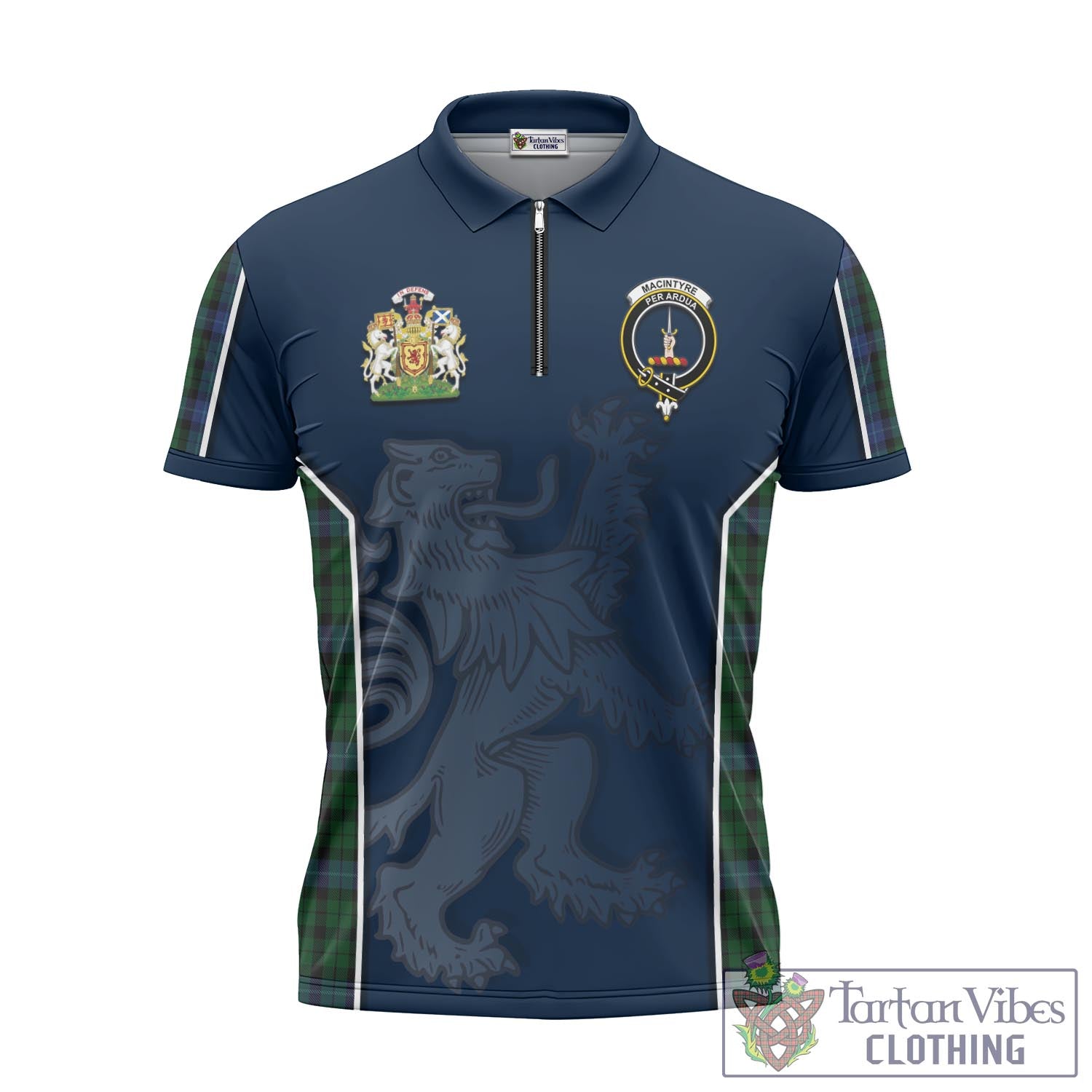 Tartan Vibes Clothing MacIntyre Tartan Zipper Polo Shirt with Family Crest and Lion Rampant Vibes Sport Style