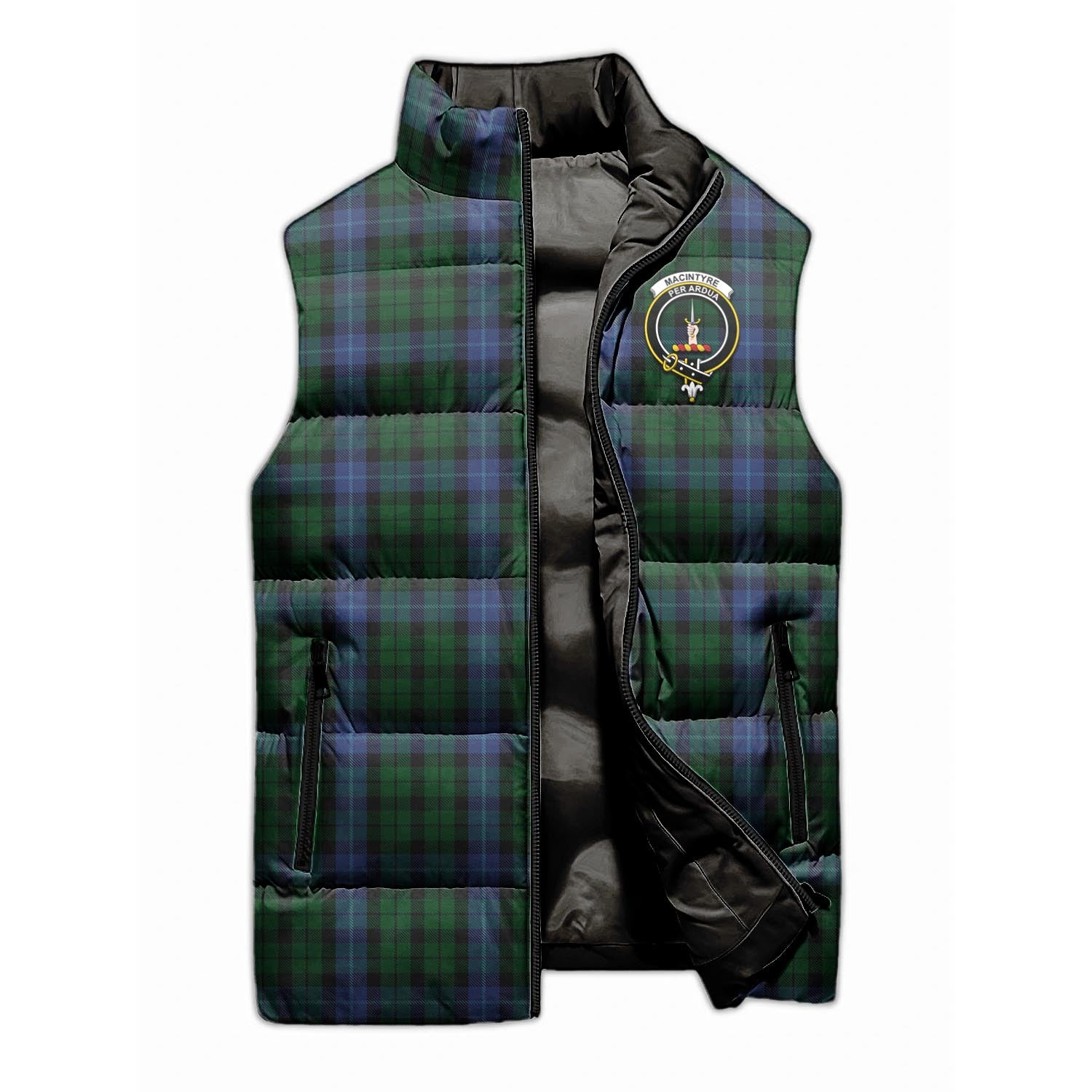 MacIntyre Tartan Sleeveless Puffer Jacket with Family Crest - Tartanvibesclothing
