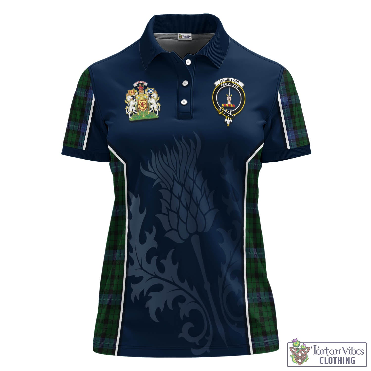 Tartan Vibes Clothing MacIntyre Tartan Women's Polo Shirt with Family Crest and Scottish Thistle Vibes Sport Style