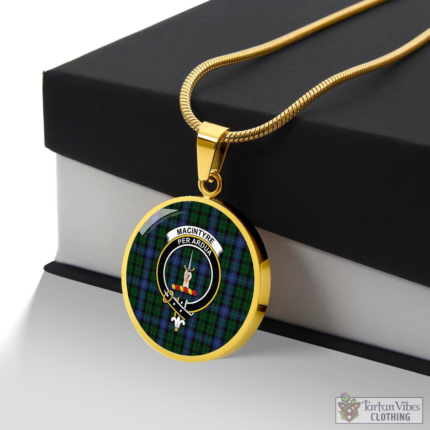 Tartan Vibes Clothing MacIntyre Tartan Circle Necklace with Family Crest
