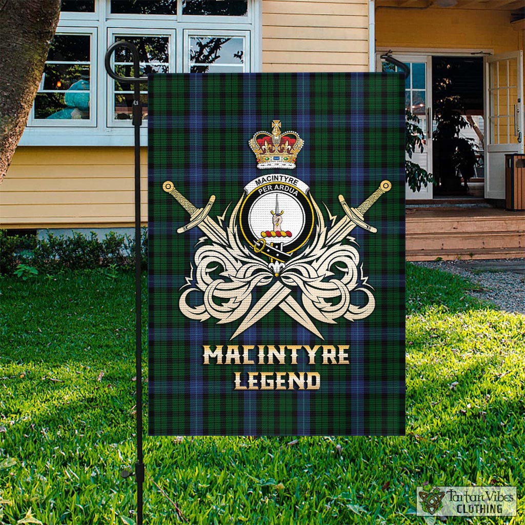 Tartan Vibes Clothing MacIntyre Tartan Flag with Clan Crest and the Golden Sword of Courageous Legacy