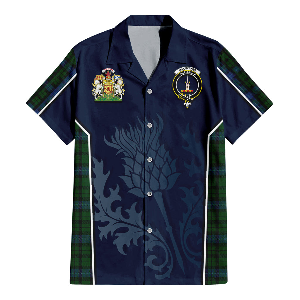 Tartan Vibes Clothing MacIntyre Tartan Short Sleeve Button Up Shirt with Family Crest and Scottish Thistle Vibes Sport Style